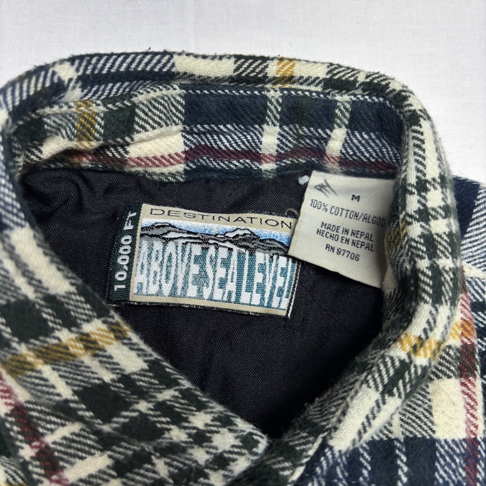 Above Sea Level Mens Plaid Quilted Flannel Shirt Jacket Navy Cream Yellow Medium - Picture 3 of 8